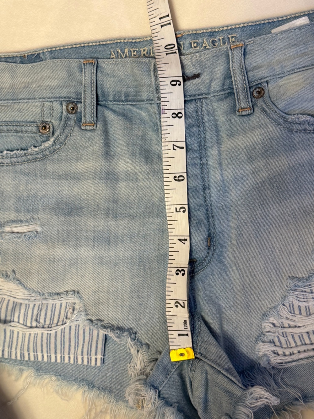 American Eagle Outfitters Light Blue Ripped Jean Shorts - Picture 6 of 7